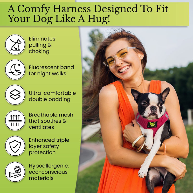 EcoBark Step in Dog Harness Reflective Soft Ultra Padded Mesh Dog Harnesses for XXS, XS, Small, and Medium Dogs Eco-Friendly Comfort Secure Halter No Pull Adjustable Pet Vest XXS- 4 to 5 lbs- Chest Up to 11 in (Pack of 1) Pink - BeesActive Australia