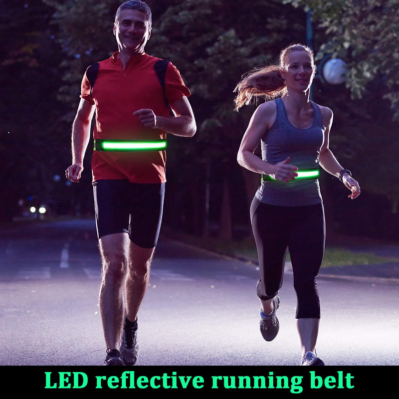 2 Pieces LED Reflective Belt USB Rechargeable Running Waist Belt High Visibility Reflective Belt Flashing Safety Belt for Running, Walking, Cycling, Women, Men, Kids Neon Green - BeesActive Australia