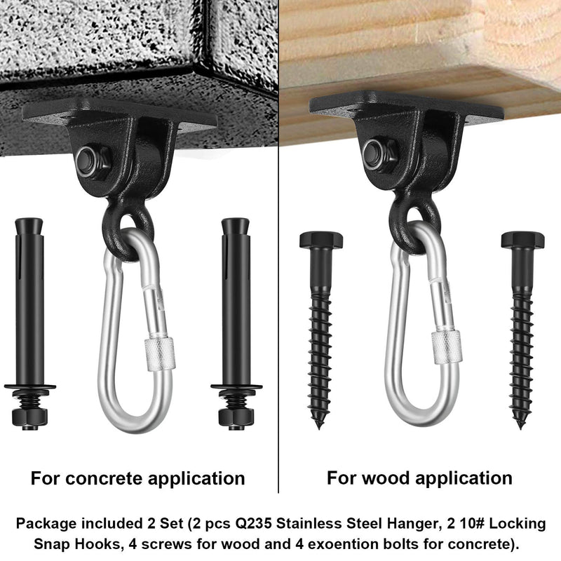 MDAIRC Swing Set Brackets, Heavy Duty Swing Hangers for Wooden Sets Playground Porch Indoor Outdoor & Hanging with Snap Hooks (2 Pack Black Swing Hook) - BeesActive Australia