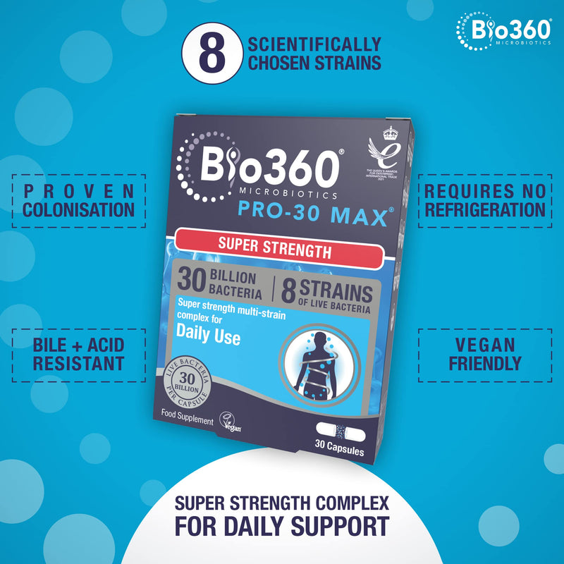 Natures Aid Bio360 Pro-30 MAX (30 Billion Bacteria), from Natures Aid, 30 Capsules Bio360 Pro-30 MAX 30 Capsules - BeesActive Australia