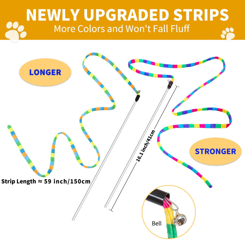 FYNIGO Interactive Cat Rainbow Wand Toys for Indoor Cats and Kittens,Colorful Cat Teaser Wand String Plush Toy,Original Product Strong and Sturdy(2 Pack) - BeesActive Australia