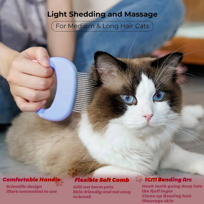 SKYPIA 2 Pcs Dog & Cat Combs For Home Grooming Massage Kit – 2-IN-1 Detangler Brush with Massaging Shell Comb For Long & Curly Hair, Removes Knots, Mats and Tangles Pet Hair Remover Soft Dematting and Deshedding For Dog Puppy Rabbit (Blue) Blue - BeesActive Australia