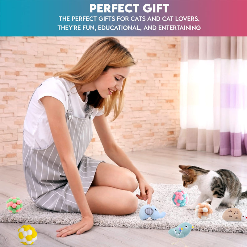 Paw Paw Babe Cat Balls & Catnip Toys Set - Cartoon Fuzzy Balls, Soft & Lightweight - Kittens Chewing, Kicker Toys - Cat Toys for Indoor Cats - Kitten & Cat Accessories - Pack of 9 - BeesActive Australia