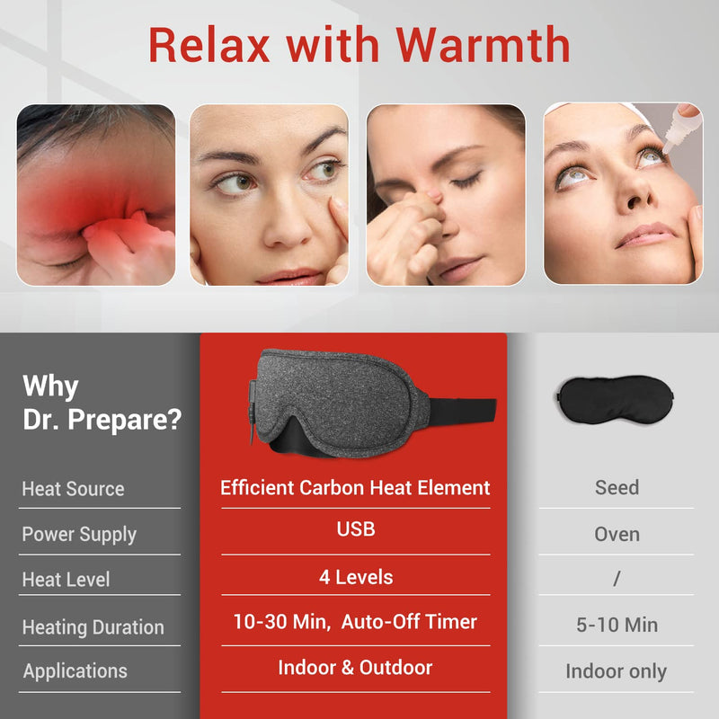 DR.PREPARE Heated Eye Mask, Electric USB Cotton Eye Compress Heating Pad with Smart Temperature & Timer Control, Earplugs for Sleep, Dry Eyes, Blepharitis, Dark Circles and Puffy Eyes - BeesActive Australia