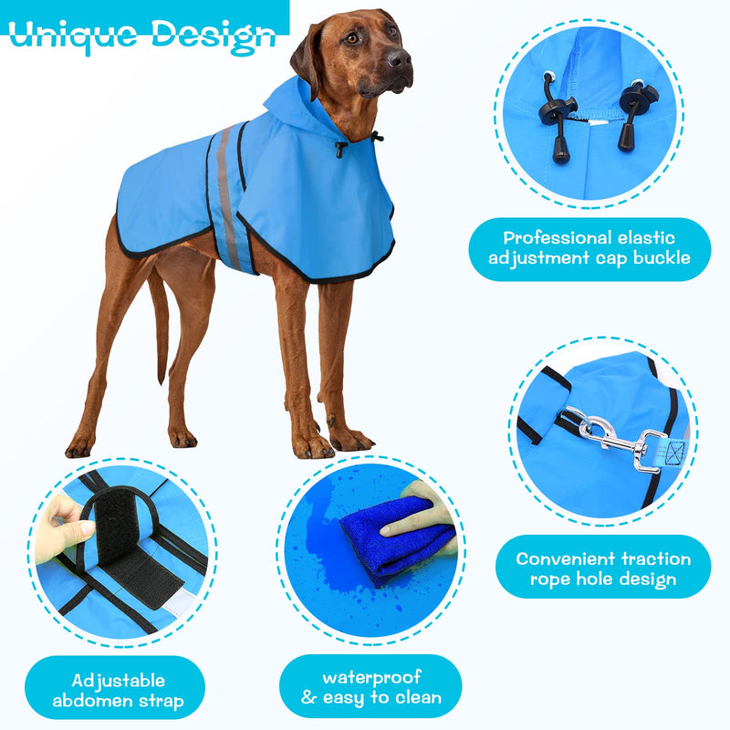 Weesiber Reflective Dog Raincoat - Waterproof Dog Rain Jacket with Hoodie - Lightweight Dog Rain Coat - Adjustable Dog Poncho - Pet Slicker for Small Medium and Large Dogs and Puppy Blue - BeesActive Australia