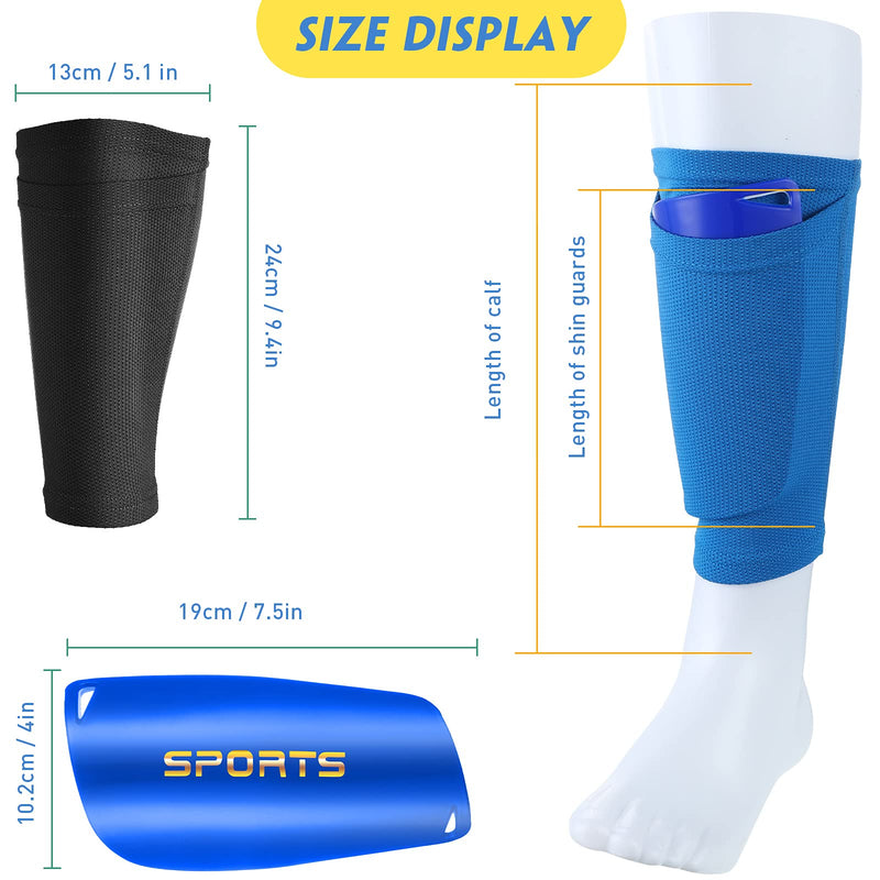 2 Pairs Soccer Shin Guards with Shin Guard Sleeves Adult Youth Soccer Shin Guards for Boys Girls Soccer Games Leg Protection Reduce Shocks and Injuries Blue, Black - BeesActive Australia