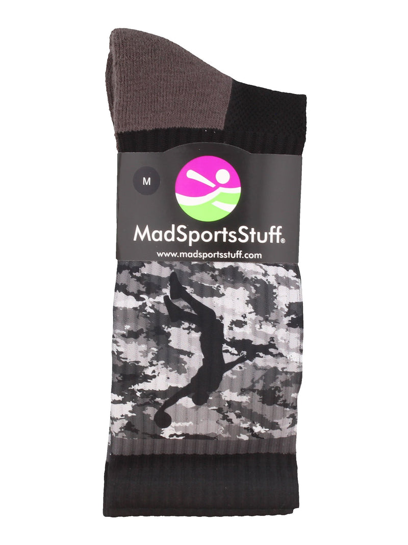 [AUSTRALIA] - MadSportsStuff Basketball Socks with Player on Camo Athletic Crew Socks (Multiple Colors) Black/Graphite Camo Large 