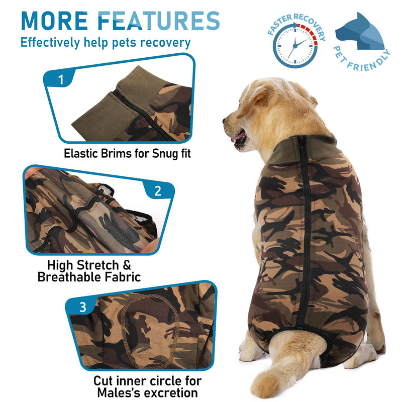 AOFITEE Dog Recovery Suit, Surgical Recovery Suit for Dog Female Male After Surgery, Dino Stripe Dog Recovery Shirt for Abdominal Wounds, Anti Licking Dog Onesie Jumpsuit E-Collar Cone Alternative 6X-Large Camo - BeesActive Australia