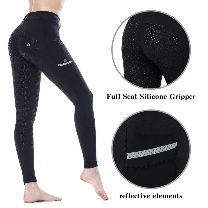 SPOEAR Horse Riding Pants Equestrian Women Full Seat Breeches Horseback Riding Tights Silicone Pockets Black Small - BeesActive Australia