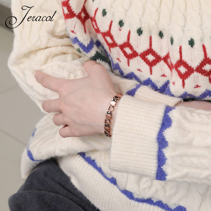 Jeracol Copper Magnetic Bracelets for Women,99.99% Solid Copper Women Wristband with Ultra Strength 3500 Guass Magnets,Adjustable Size Brazaletes with Remove Tool & Gift Box A-love Heart Design - BeesActive Australia