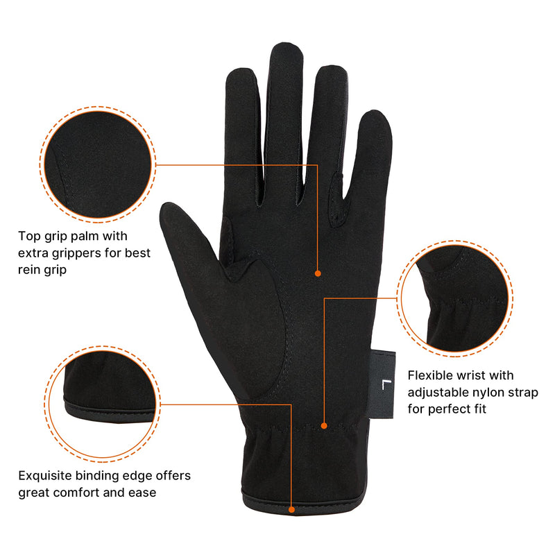 Amoy Kids Horse Riding Gloves Breathable Children Equestrian Horseback Anti-Slipping Boys & Girls Youth Outdoor Biking Cycling Sport Mitts Black L (Age 10-12) - BeesActive Australia