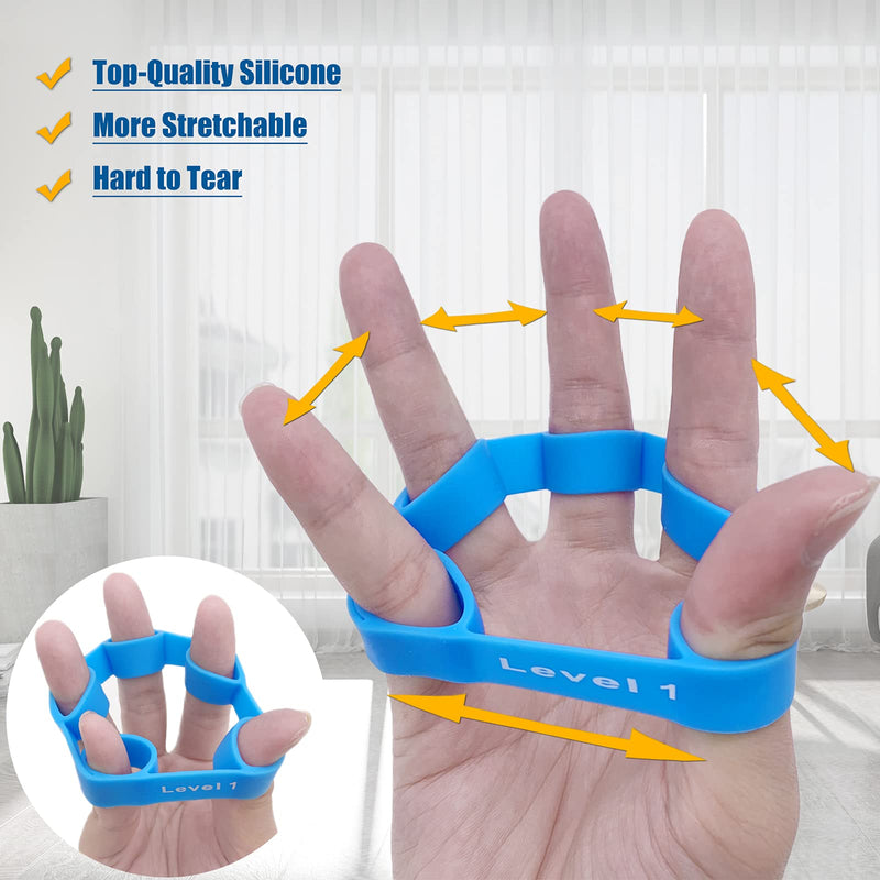 WFFITT Finger Exercise Grip Strengthener, Finger Stretcher Hand Grip Resistance Bands Finger Extensor Exercise Bands for Carpal Tunnel Guitar Pianist Rock Climbing Tennis Trainer 3PCS Blue - BeesActive Australia