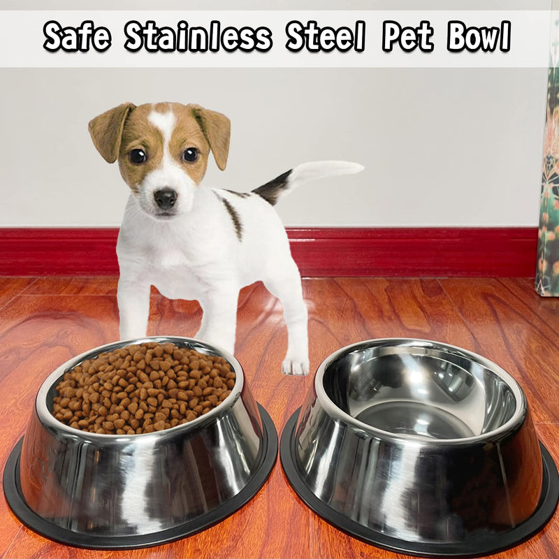 Fhiny 4Pcs Stainless Steel Dog Cat Bowl with Rubber Base Pet Food and Water Feeder Bowls Stackable Non-Slip Dish Plate for Small Medium Animals Puppy Kitten Rabbit 6oz-4PCS/No Paw Prints - BeesActive Australia