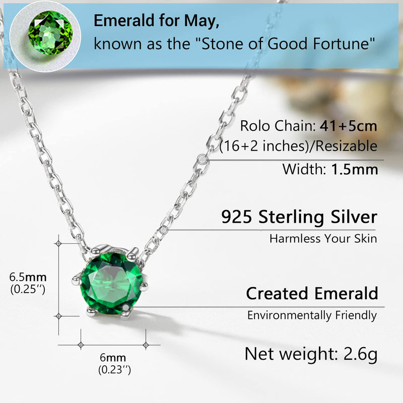 PROSILVER 925 Sterling Silver Dainty Necklace for Women Teen Girls, Gorgeous Cubic Zirconia Birthstone Necklace Jan - Dec Available, 16"-18" Adjustable, Come Gift Box 05 May (Emerald) - BeesActive Australia