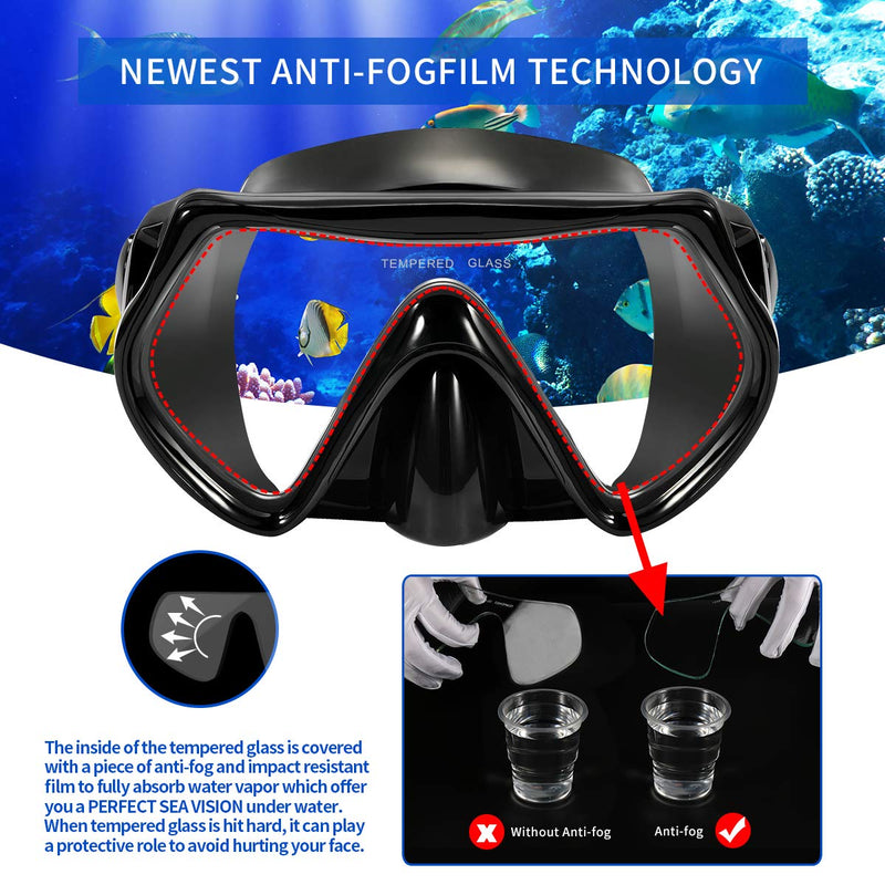 [AUSTRALIA] - Supertrip Snorkeling Freediving Mask Adult Anti-Fog Film Panoramic Scuba Diving Goggles black 
