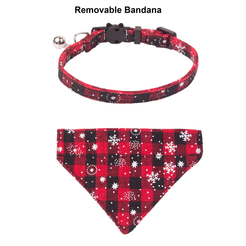 ADOGGYGO Christmas Cat Collars Breakaway with Bell, 2 Pack Adjustable Cat Collar with Removable Bandana, Red Green Plaid Snowflake Cat Bandana Collar for Kittens Cats Plaid & Snowflake - BeesActive Australia