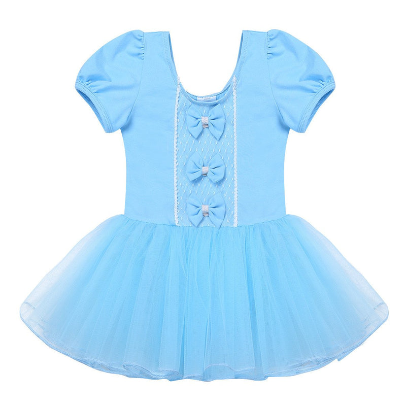 [AUSTRALIA] - iiniim Kids Girls Short Sleeves Bowknots Mesh Ballet Dance Tutu Dress Gymnastics Leotard 8 Sky Blue 