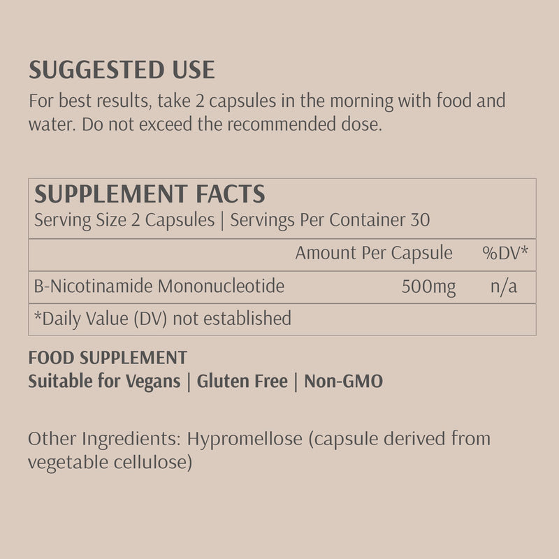 Envivo Biotics NMN 50+ (Nicotinamide Mononucleotide - NAD+ Precursor) 1000mg (60 x 500mg caps) - Made and Tested in The UK >99% Purity F... - BeesActive Australia