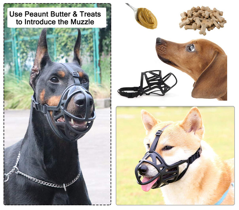 Dog Muzzle, Breathable Basket Muzzle to Prevent Barking, Biting and Chewing, Humane Muzzle for Small, Medium, Large and X-Large Dogs L Black - BeesActive Australia