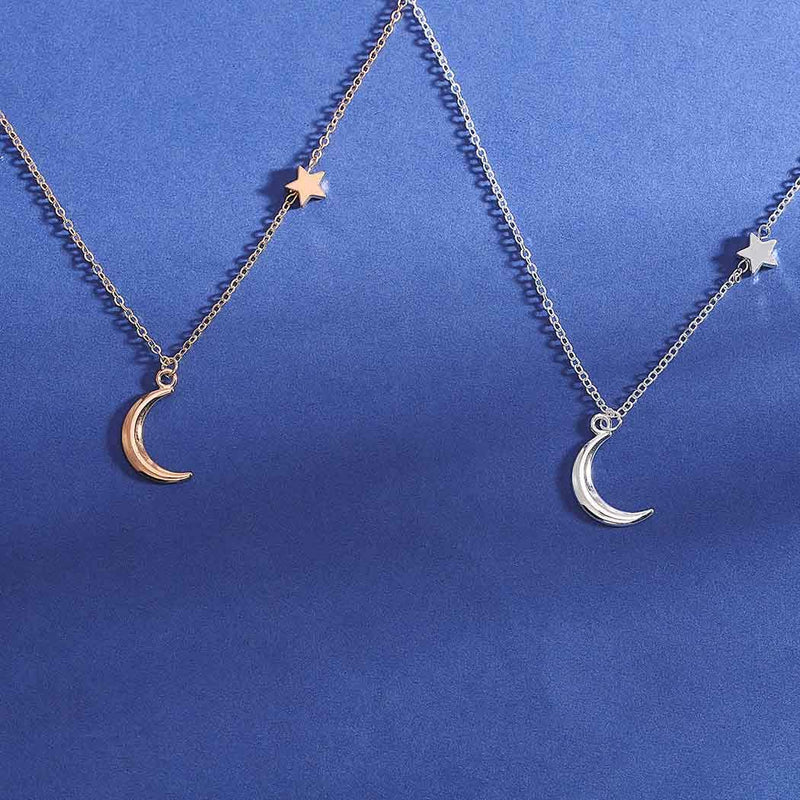 Yalice Dainty Moon Necklace Chain Short Star Necklaces Jewelry for Women and Girls Silver - BeesActive Australia