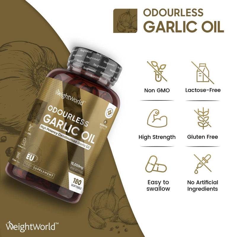 Garlic Capsules Odourless High Strength 45,000mg � 180 Softgels (Upto 3 Softgels A Day) - Cold Pressed Garlic Oil Extract - High in Allicin - Deodourised Garlic Supplement (not Garlic Tablets) - BeesActive Australia