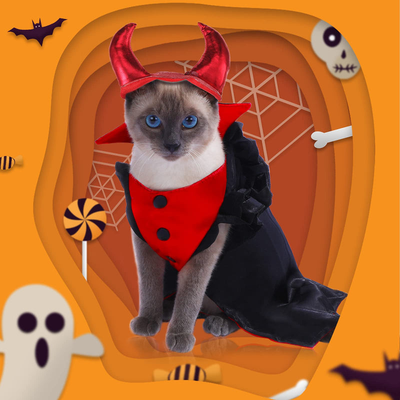 Frienda Set of 2 Cat Halloween Costumes Dog Cape Costume Cat Vampire Cloak Dog Witch Clothes with Devil Hat for Small Medium Dogs Cats Puppy Cat Pet Devil Costume - BeesActive Australia