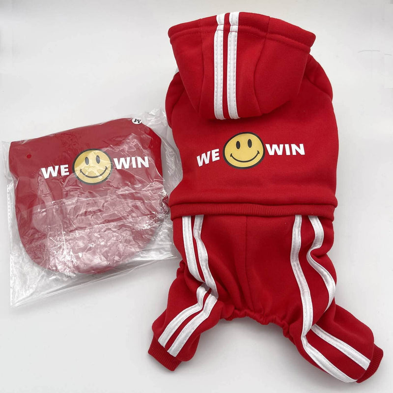 Pet Cat Dog Cute Outfit Clothes Hoodie Jumpsuit Tracksuit Jacket Winter Sweater 4-Legs Style Red for Puppy Small to Medium Dogs Boy and Girl - BeesActive Australia