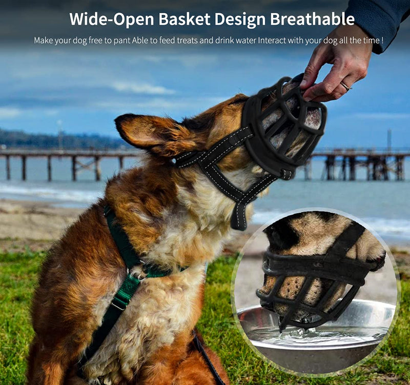 Dog Muzzle,Soft Basket Silicone Muzzles for Dog, Best to Prevent Biting, Chewing and Barking, Allows Drinking and Panting, Used with Collar Black 3 (Snout 9¾-11") - BeesActive Australia