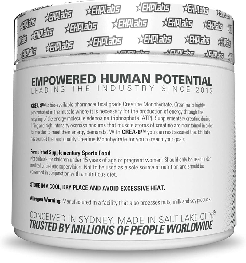 EHPlabs CREA-8 Creatine Monohydrate Powder - Creatine Powder for Building Lean Muscle Mass, Improves Strength & Power, Supports Brain Health - 100 Servings (500g) - BeesActive Australia