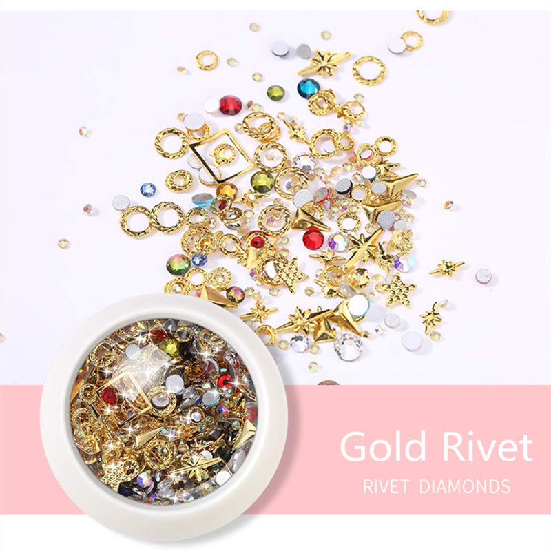 editTime 6 Wheels Mixed Sparkle Nail Art Rhinestones Diamonds Crystals Beads Artificial Pearls and Gold Silver Nail Studs Gems Metal Rivets Charms Hollow Moon Star Shaped (Micro mini stones kit) Micro mini stones kit - BeesActive Australia