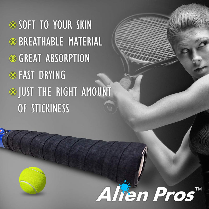 ALIEN PROS Tennis Racket Grip Tape - Precut and Dry Feel Tennis Grip - Tennis Overgrip Grip Tape Tennis Racket - Wrap Your Racquet for High Performance 6-Pack Black - BeesActive Australia