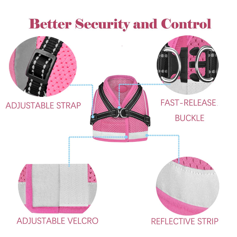 Cat Harness and Leash for Walking, Kitten Escape Proof Harnesses, Adjustable Reflective Puppy Vest Harness with Leashes Set, Easy Adjustable Soft net Breathable Pet Safety Jacket S (Chest: 9" - 11") Pink - BeesActive Australia