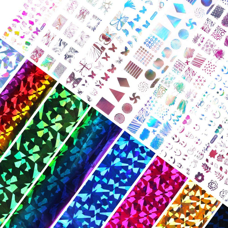 DouborQ 22 Sheets Holographic Nail Foil Transfer Stickers Butterfly Starry Sky design Laser Gradient Nail Decals for DIY Nail Art Manicure Decoration (Multicolor) Multicolor - BeesActive Australia