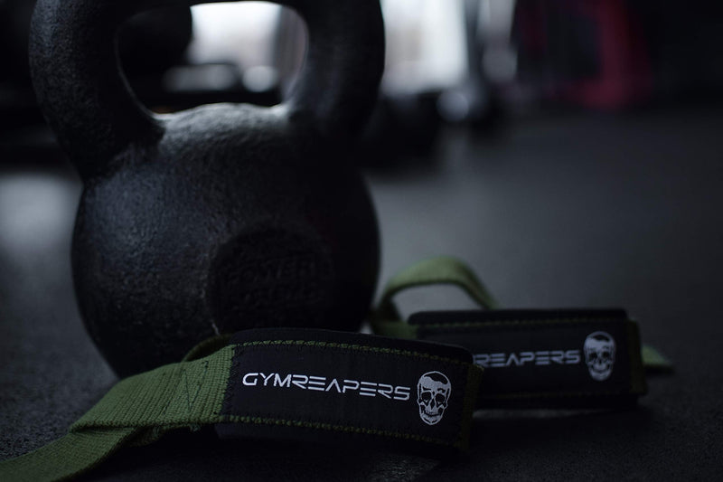 Gymreapers Lifting Wrist Straps for Weightlifting, Bodybuilding, Powerlifting, Strength Training, Deadlifts - Padded Neoprene with 18 inch Cotton Military Green - BeesActive Australia