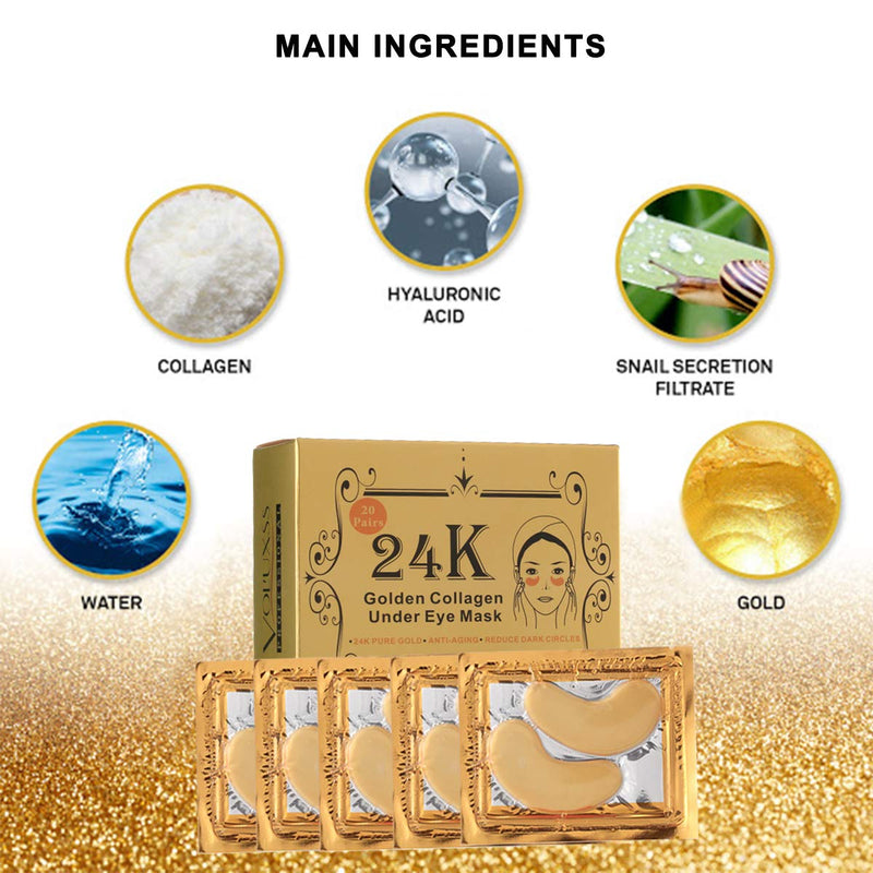 Under Eye Patches - 24K Gold Collagen Under Eye Mask with Anti-Aging Hyaluronic Acid,Under Eye Pads Reduce Dark Circles,Eye Bags,Puffy Eyes & Anti Wrinkles,Best Under Eye Gel Treatment Pads,20 Pairs - BeesActive Australia