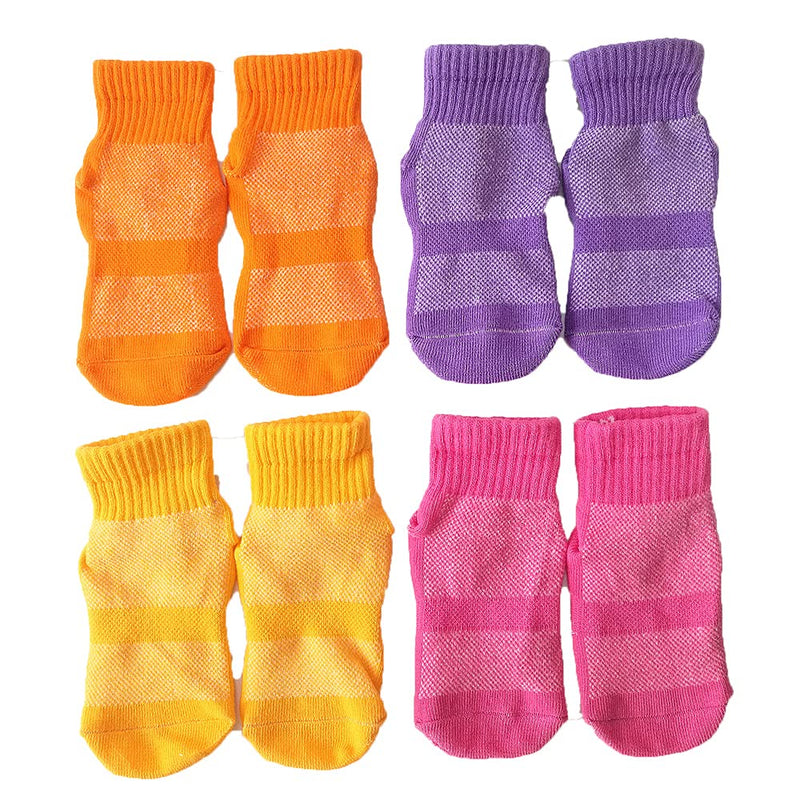 Leeshow 4Pairs Non Slip Trampoline Socks for Kids, Anti Skid Gripy Floor Socks for Exercises, Gym, Yoga and Pilates Yellow,orange,pink X-Small - BeesActive Australia