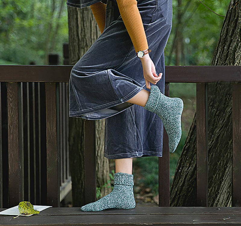 Womens Wool Socks, 5 Pairs Vintage Thick Knit Winter Warm Socks for Women Men Gifts Blue Green - BeesActive Australia