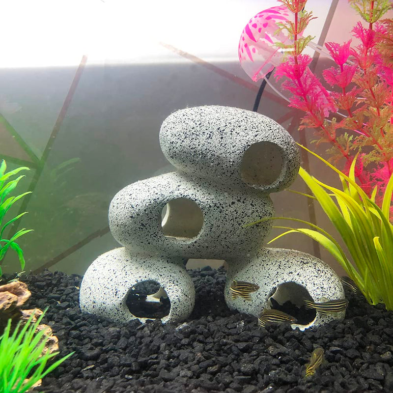 SLOCME Aquarium Rock Caves Decoration - Cichlids Rock Caves for Shrimp Cichlid Hiding Breeding Spawning, Fish Can Swim Through The Rock Hole, 4 Stone - BeesActive Australia