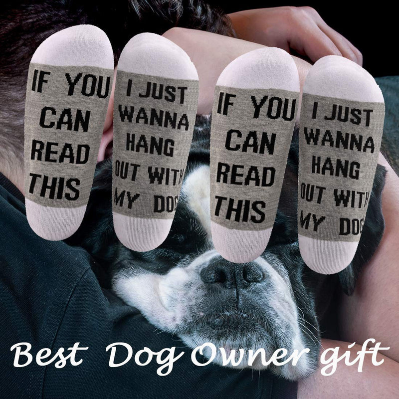 LEVLO Dog Lover Gift Dog Owner Socks Dog Mom Gift If You Can Read This I Just Wanna Hang Out With My Dog Cotton Socks 2 Pairs/Set - Mid Calf - 1 - BeesActive Australia