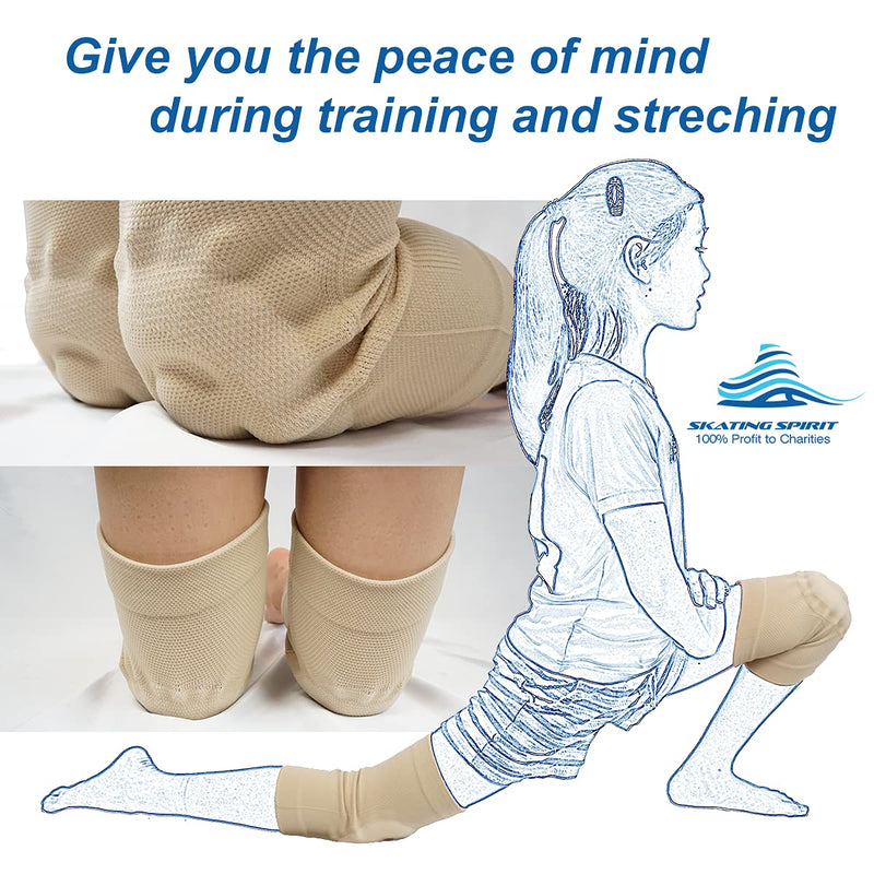 SKATINGSPIRIT Gel Knee Pads (1 Pair), Cushion and Support Knee Cap for Dancing Figure Skating Gymnastic, Youth and Adult (Medium) Medium Beige - BeesActive Australia