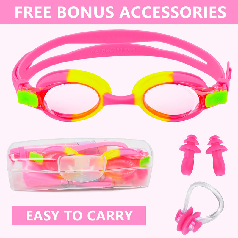 Kids Swim Caps for Girls (Age 4-8), Durable Waterproof Silicone Swimming Cap for Short/Long Hair with Swimming Goggles, Ear Plug and Nose Clip - BeesActive Australia