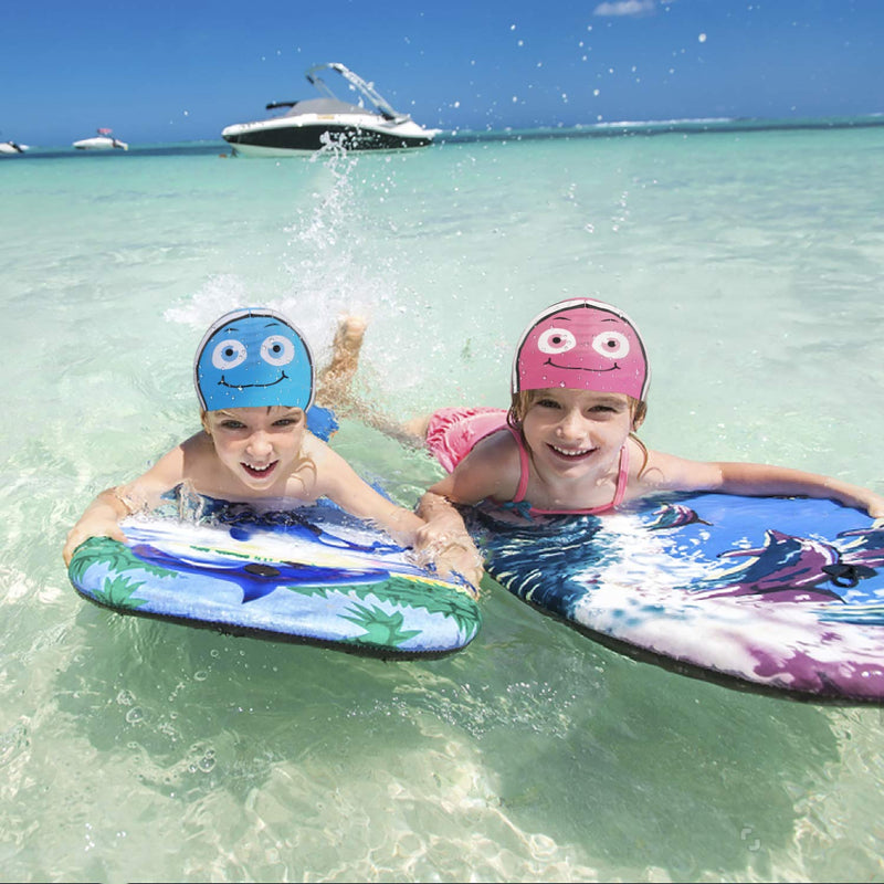 Swim Cap Kids-2 Pack Silicone Fun Swim Caps for Girls and Boys, Kids Swimming Hats with Cartoon Sharks & Minnows Design Pattern B - BeesActive Australia