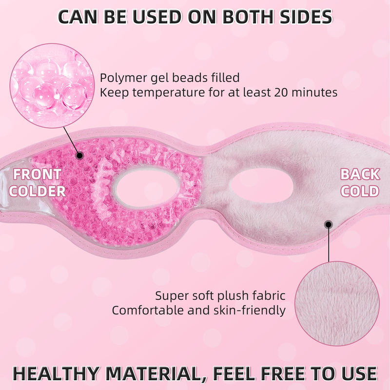 WOVTE Cooling Eye Mask, Reusable Hot or Cold Therapy Gel Bead Eye Mask with Soft Plush Backing and Adjustable Strap for Puffy Eyes, Dry Eyes, Dark Circles, Headache (Pink?Hollow?) Pink?hollow? - BeesActive Australia