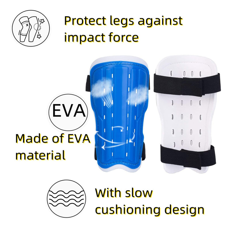 Soccer Shin Pad Over Knee Soccer Socks 2 Pairs Kids Leg Carf Protective Shin Pads Adjustable Perforated Breathable Guard Board and Impact Resistant Youth Kids Soccer Guards Socks Blue - BeesActive Australia