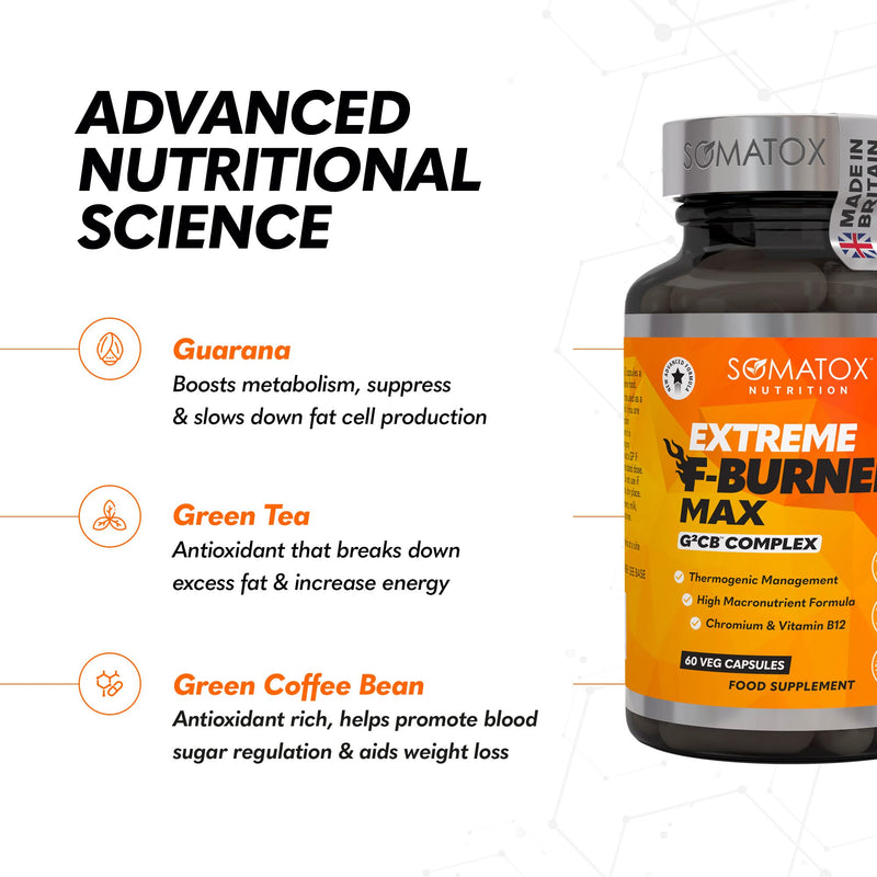 New Extreme Fat Burner Max – with G²CB™ Advanced T5 Thermo Supplement Diet Pills for Weight Loss & Metabolism | with B12, L-Carnitine, Green Tea & Guarana - 30 Day Supply/Vegan Capsules - Made UK - BeesActive Australia