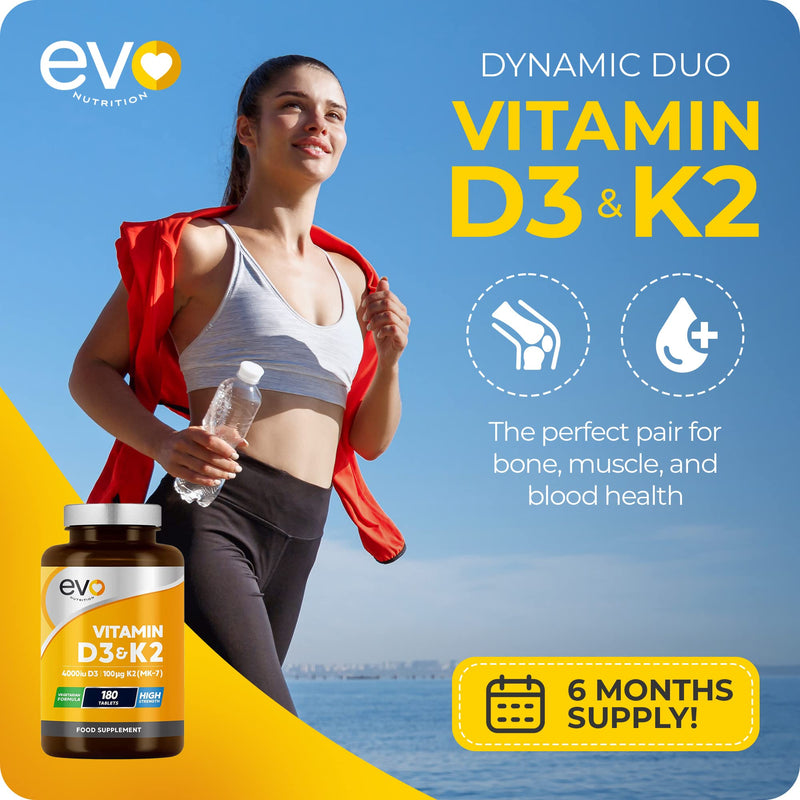 Vitamin D3 4000iu & Vitamin K2 100ug (MK7) |180 Vitamin D3 K2 Vegetarian Tablets | 1-A-Day | 6 Month Supply | High Strength D3 and K2 Vitamin | Vitamin D K2 Supplement | Made in The UK - BeesActive Australia