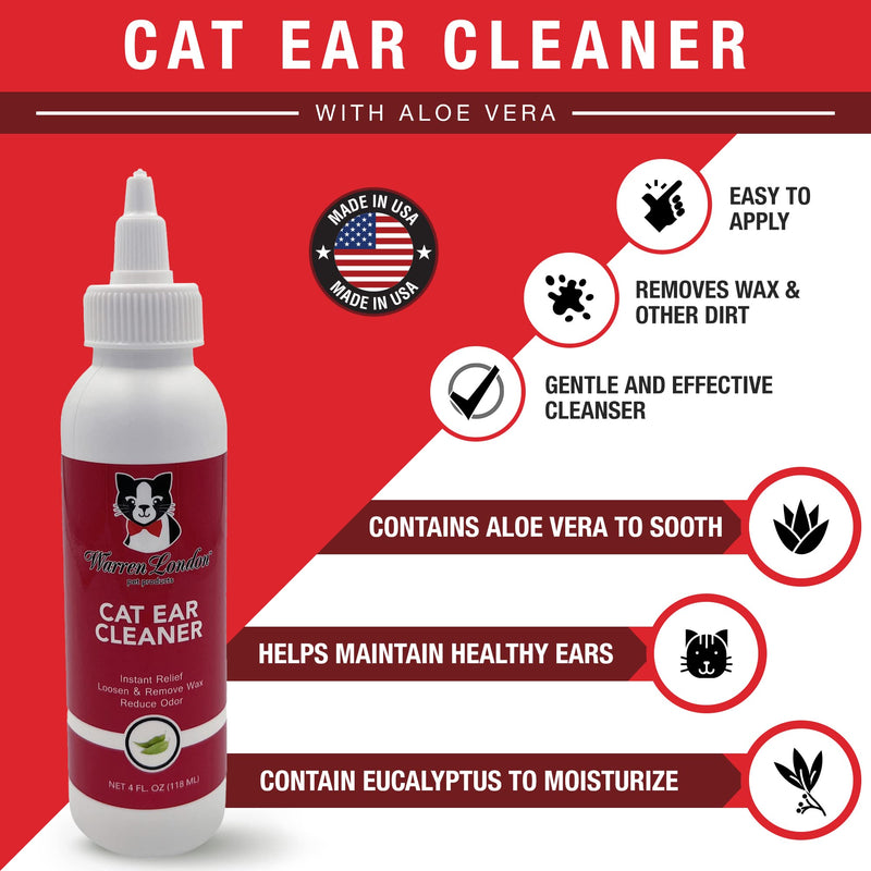 Warren London Cat Ear Cleaner | Ear Cleaning Solution for Cats and Kittens with Aloe Vera | Kitten Ear Cleaner & Ear Wash for Cats | Made in USA - BeesActive Australia