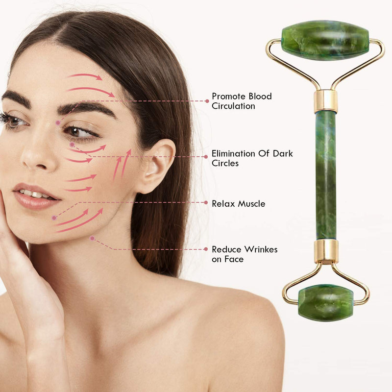 Jade Roller For Face and Gua Sha Set | Facial Gym Rollers Massager Skin Care Contour Eye Puffiness | Face Eye Neck Roller For Slimming and Firming | Anti Aging Jade Roller - BeesActive Australia