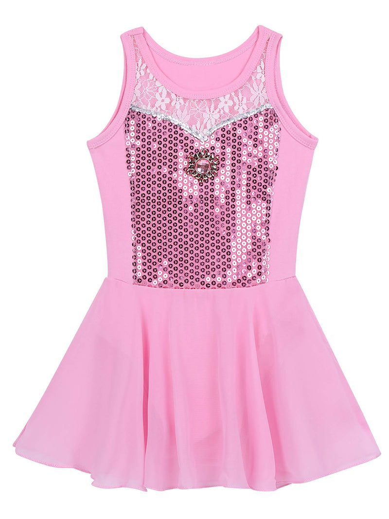 [AUSTRALIA] - moily Girls Sleeveless Sequined Lace Gymnastics Leotard Skirted Ballet Dancewear Princess Cosplay Outfit Pink 8 