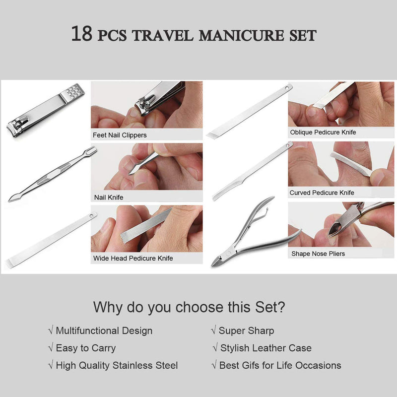 Manicure Set Nail Clippers Pedicure Kit - Stainless Steel Manicure Kit, Professional Grooming Kit, Nail Care Tools with Luxurious Travel Case (18 Grooming Kits) - BeesActive Australia